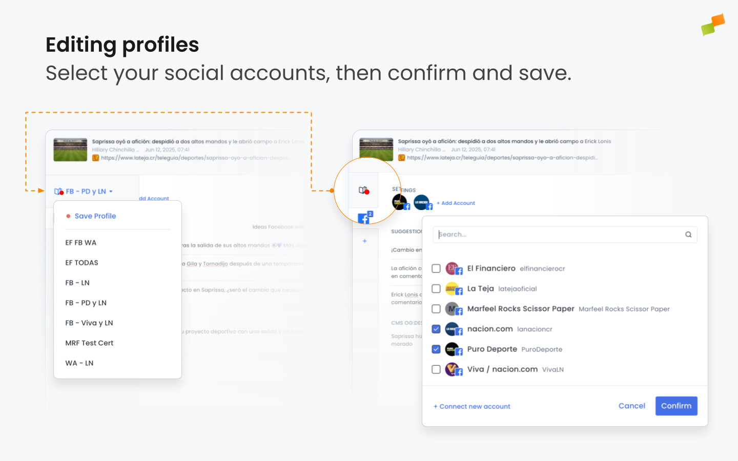 Add Account interface with save indicator and dropdown for profile persistence|690x431