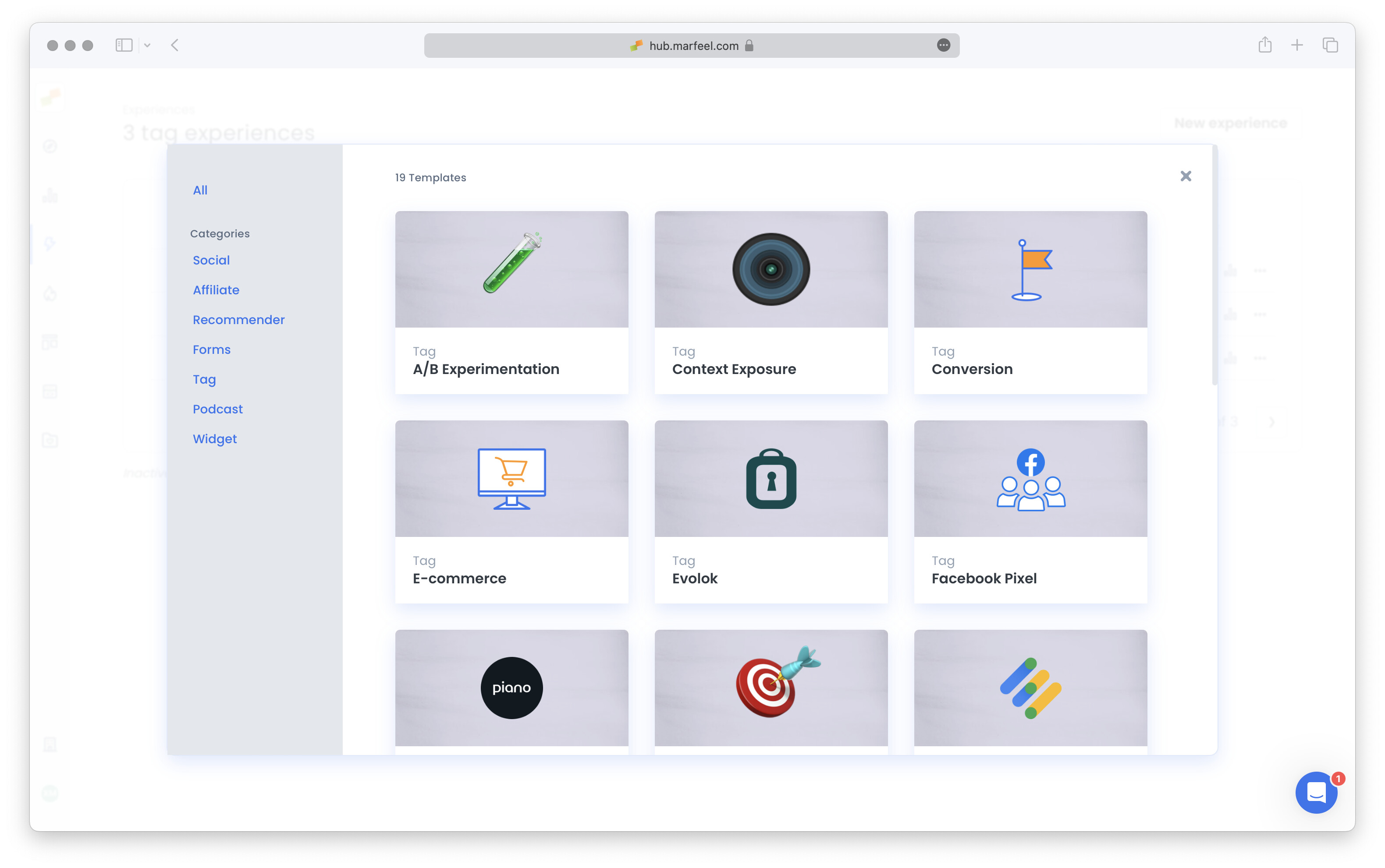 Experience Manager Tag section showing Facebook Pixel option|690x432