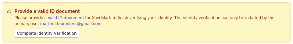 Stripe dashboard banner prompting identity verification|690x105
