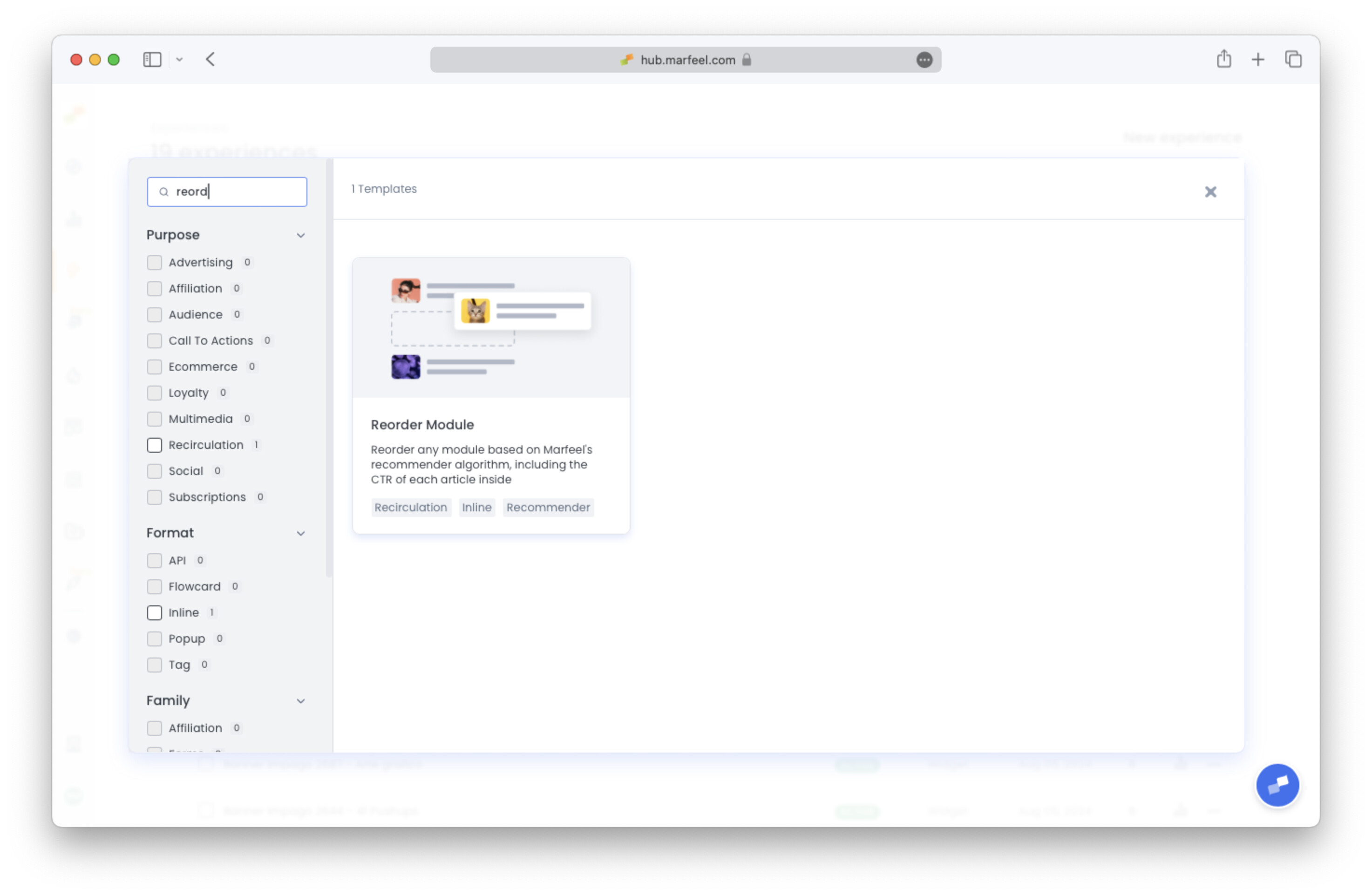 Reorder Module template selection screen in the experience builder|690x450