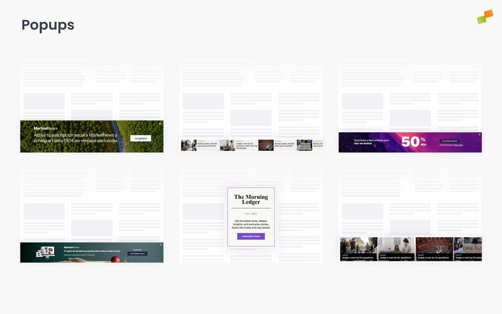 Overview of popup experience formats showing modal and contextual overlay modes|690x431