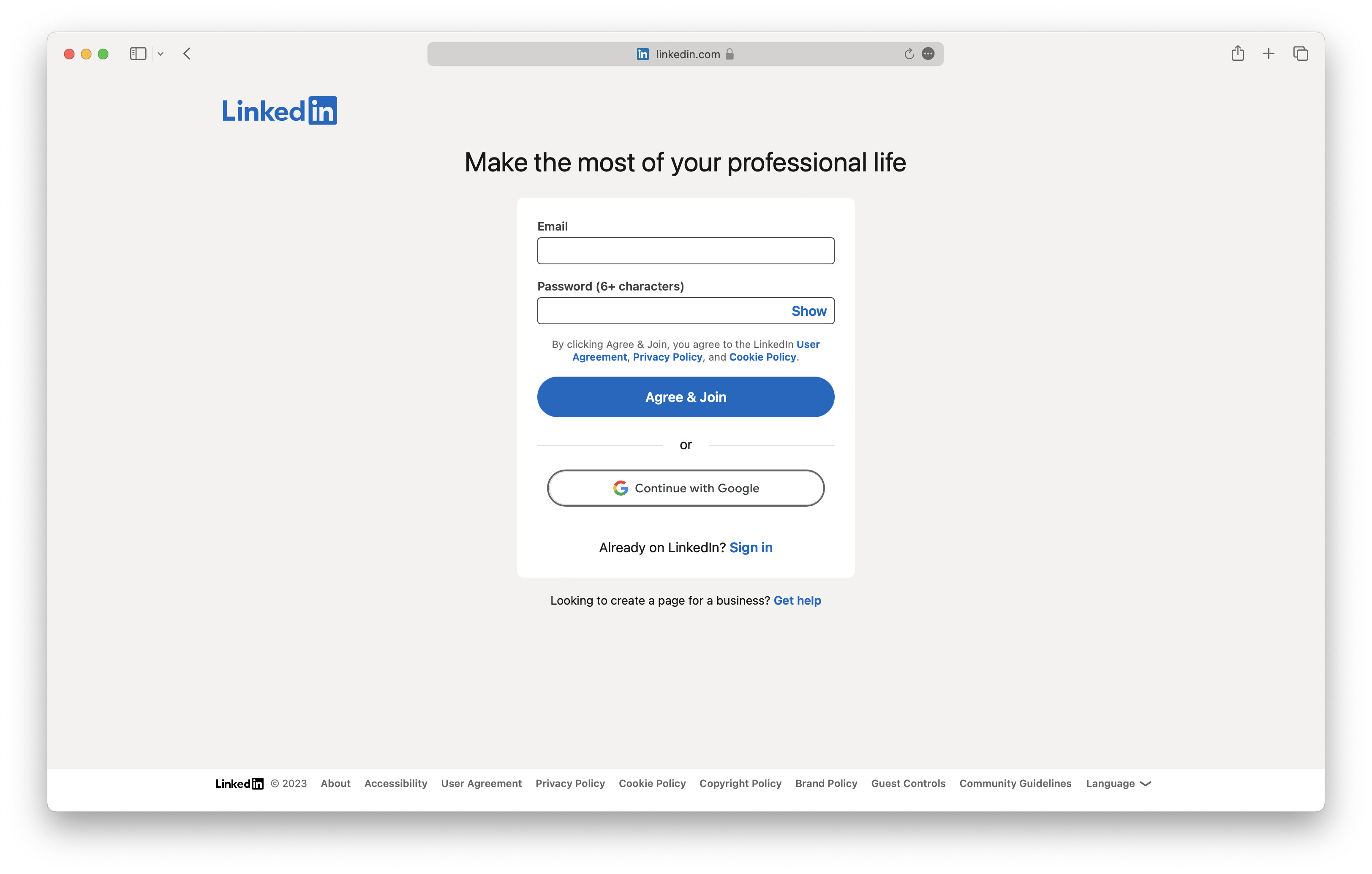 LinkedIn OAuth login option after clicking Join now|690x439