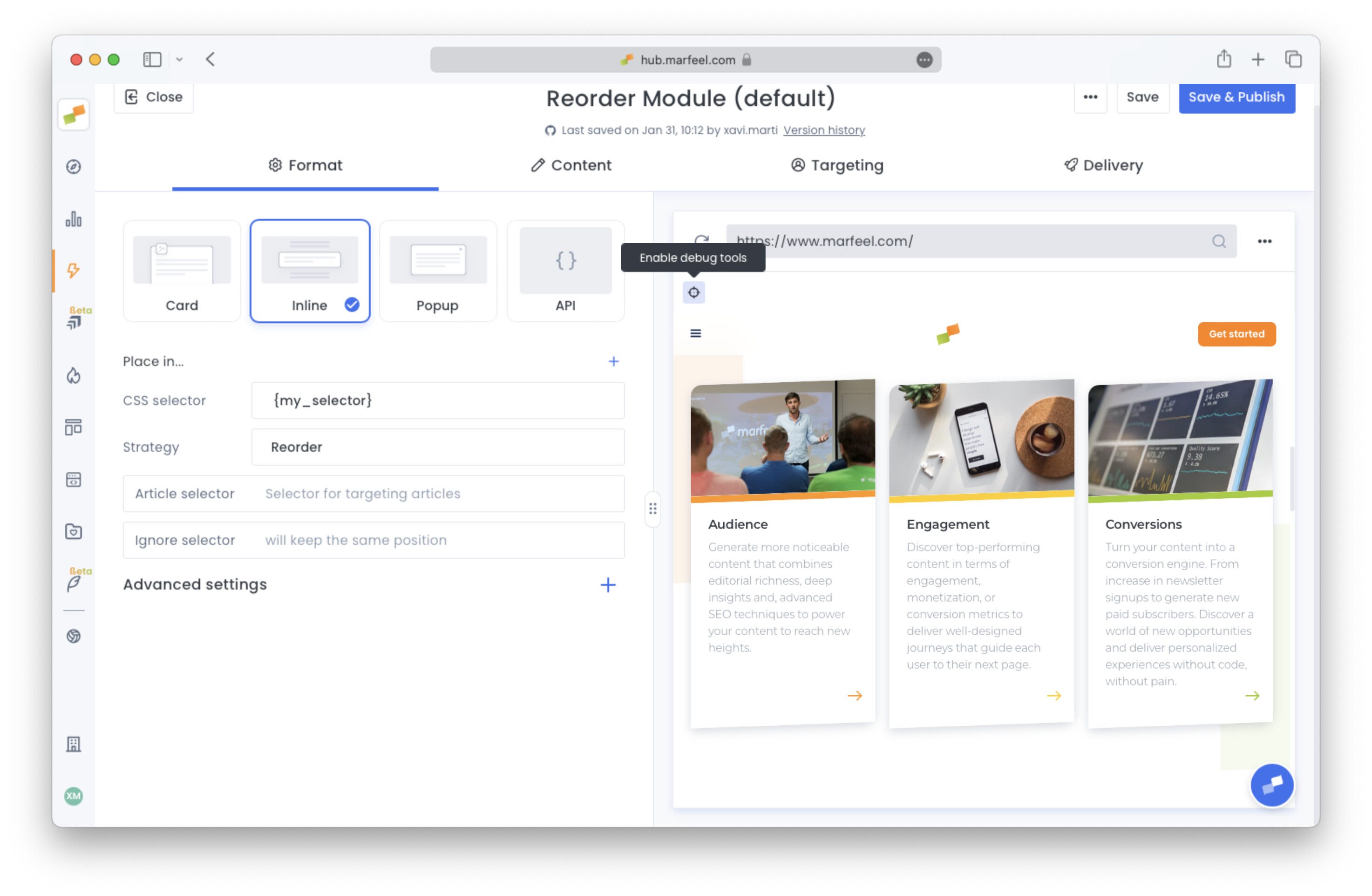 Target icon in the preview toolbar to activate element highlighting|690x450