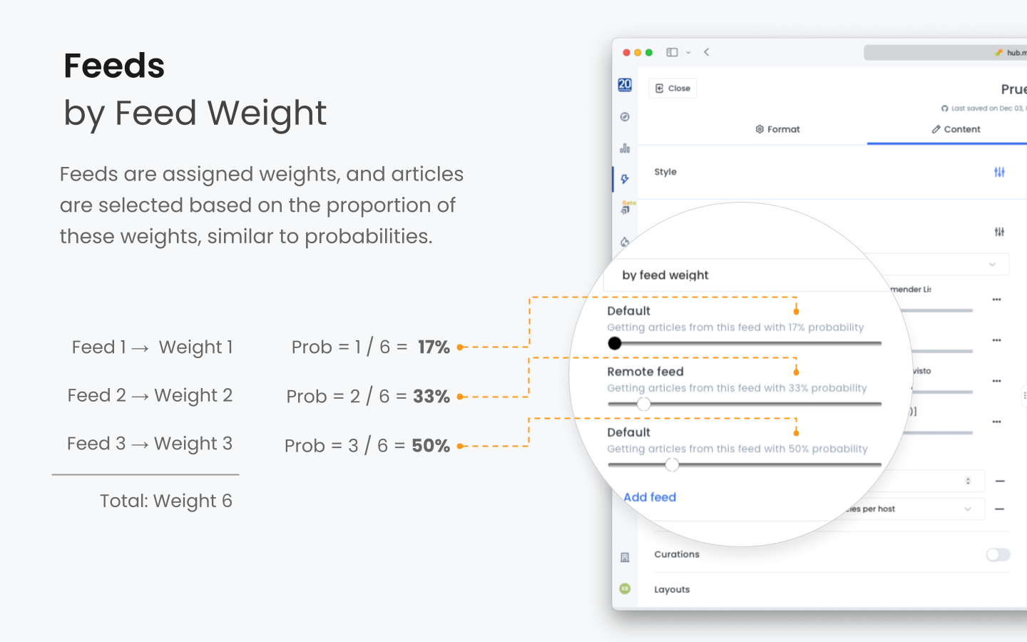 Marfeel Recommender feeds configured by weight distribution