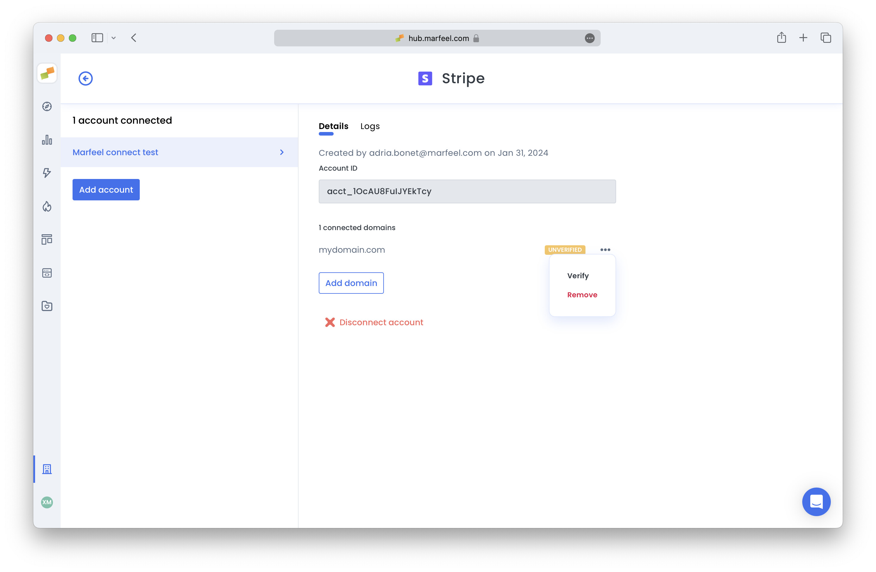 Domain verification panel with Verify button for Apple Pay authorization|690x450