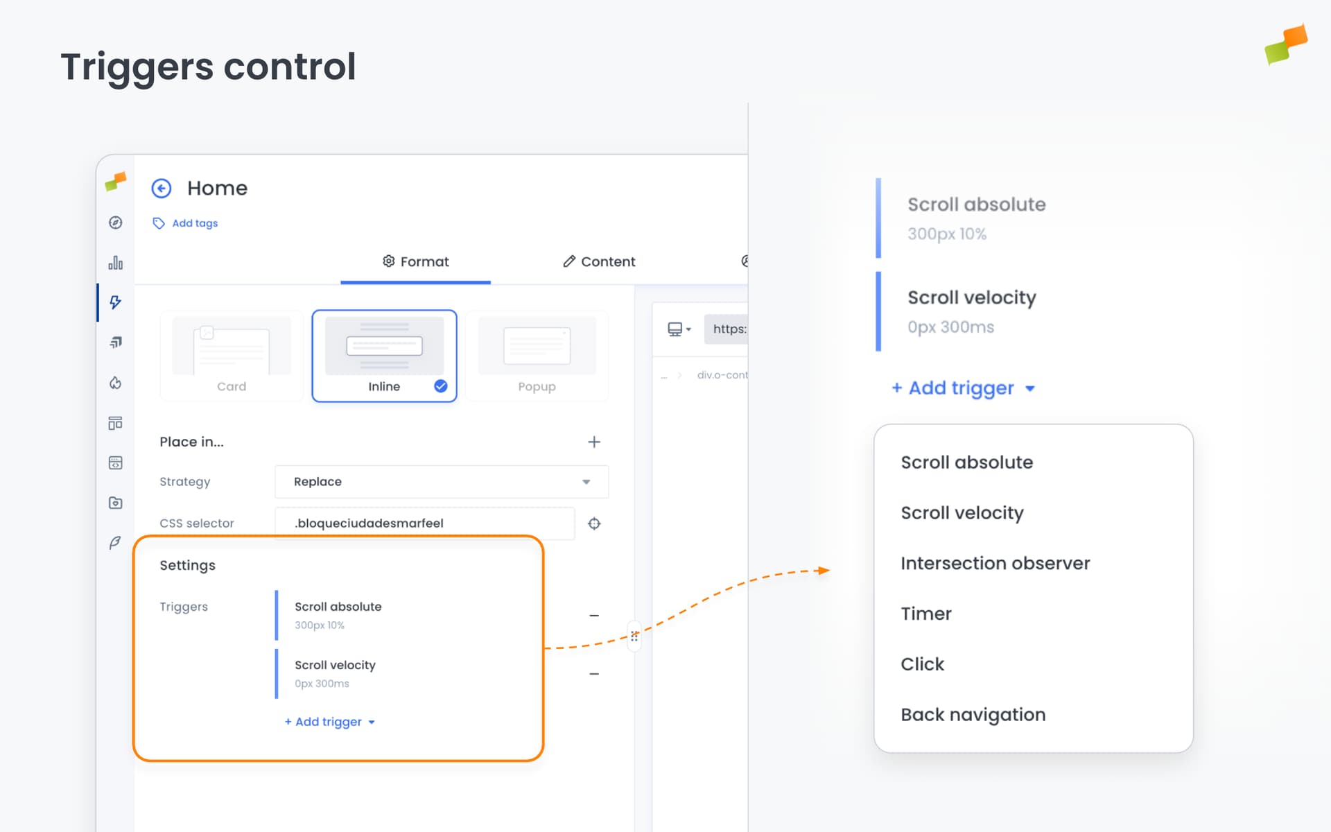 Inline experience triggers configuration panel in the Format tab|690x431