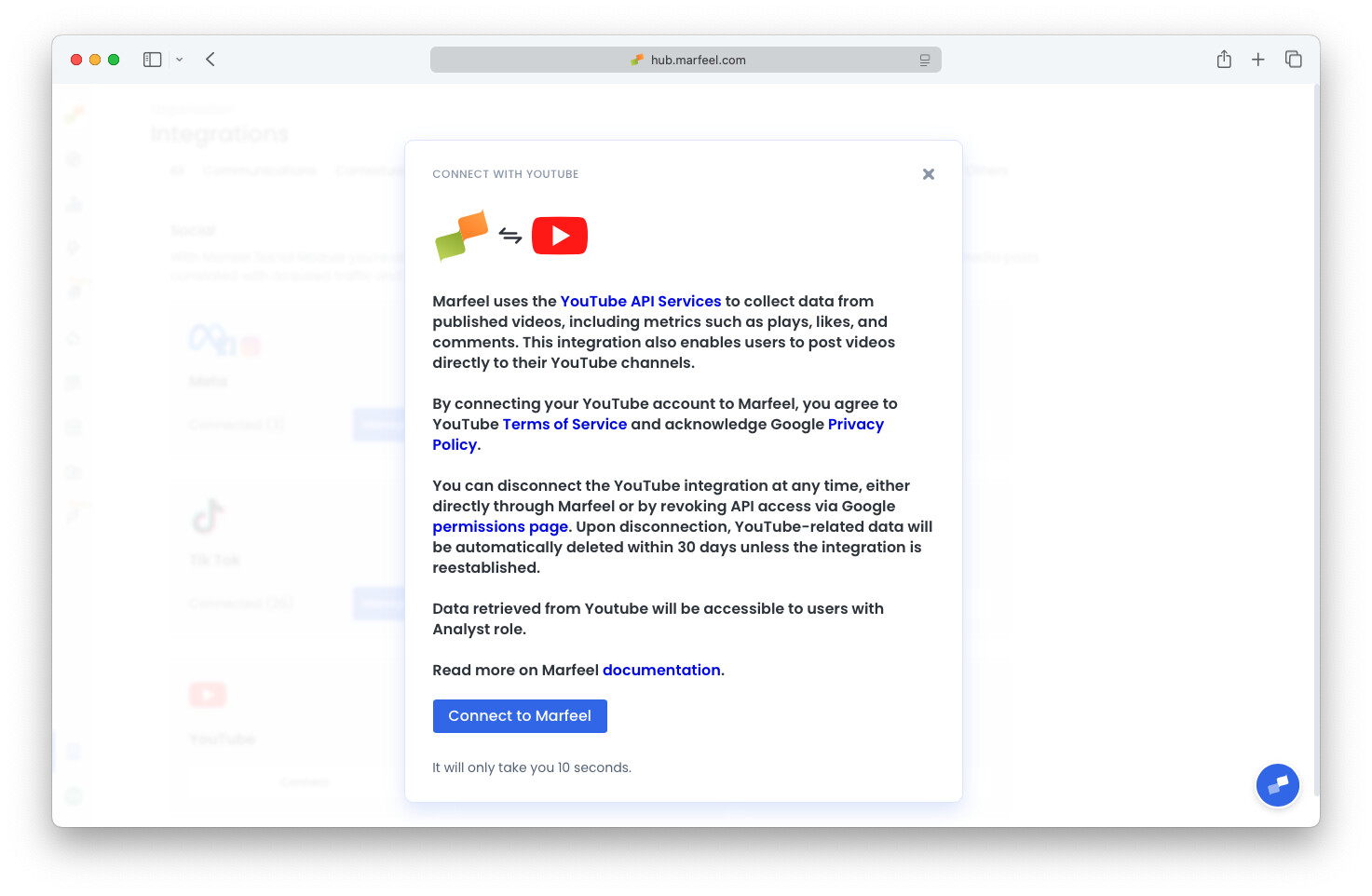 YouTube integration confirmation prompt before connecting your channel|690x450