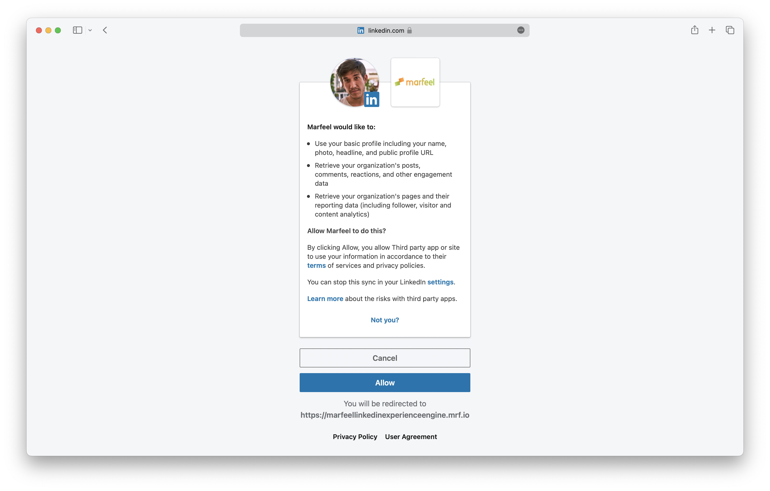 LinkedIn permissions prompt with the Allow button highlighted|690x439