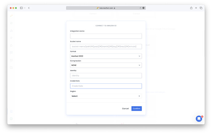 Data Stream to Amazon S3 connect button in the integrations list|690x439