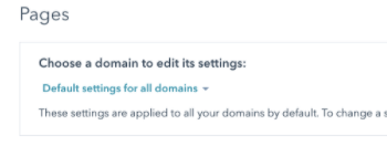 HubSpot domain settings showing default versus custom script options|350x132