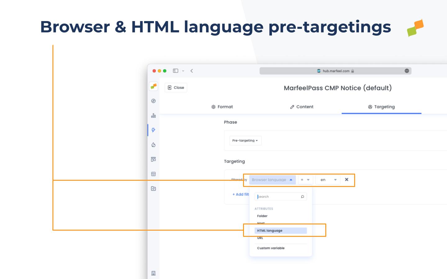 MarfeelPass experience settings showing multi-language CMP notice configuration|690x431