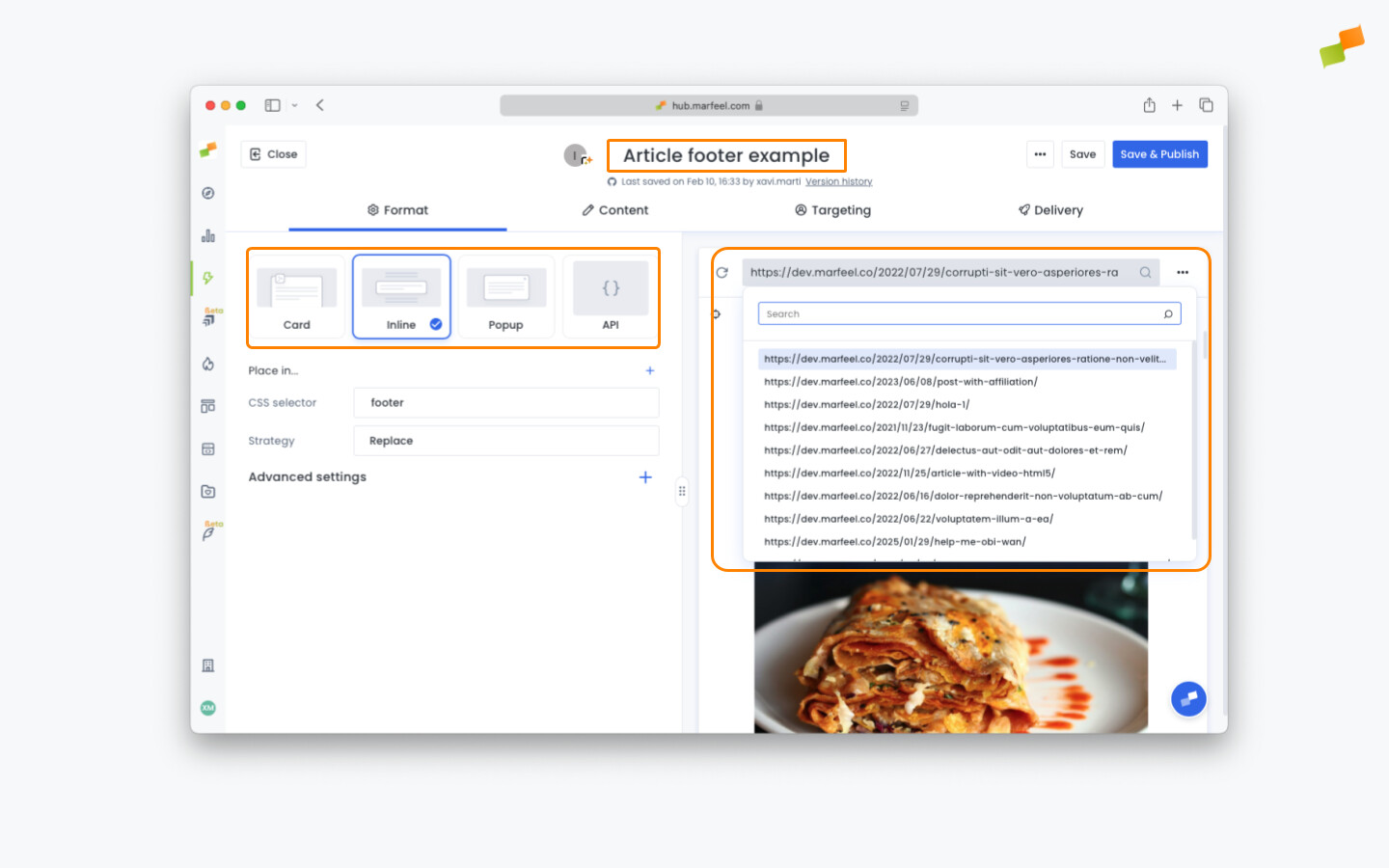 Initial Recommender experience setup showing Inline Mode and Replace Strategy selection
