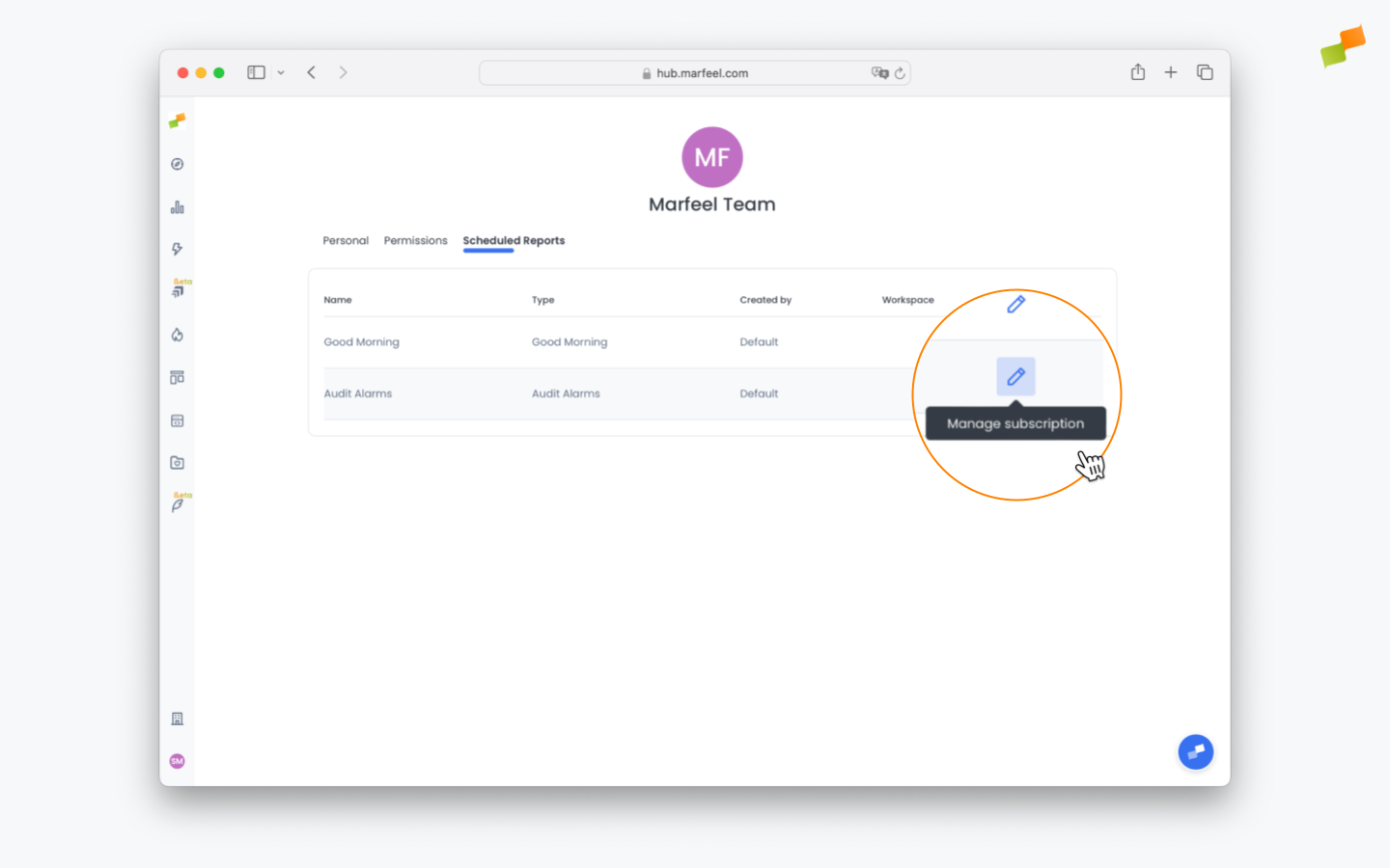 My profile page showing the list of scheduled reports with edit and delete options|690x431