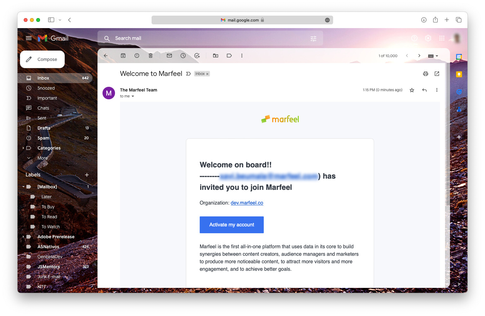 Account activation email with the Activate my account button|690x449