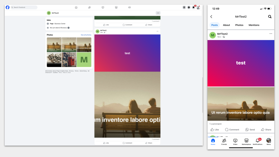 Landscape image (16:9) display example on Facebook with preset styling
