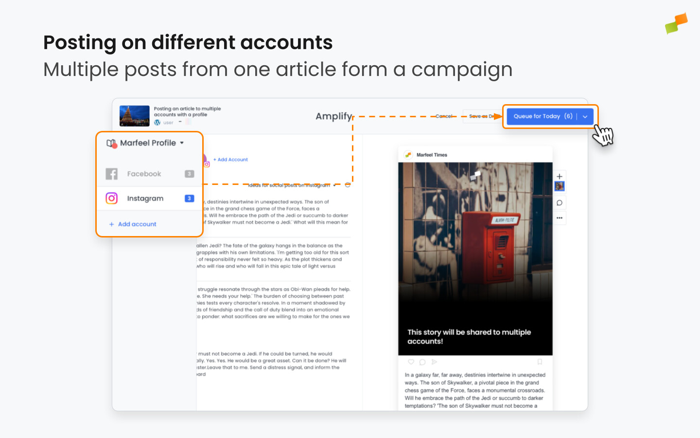 Profile selector with multi-account publishing preview|646x404