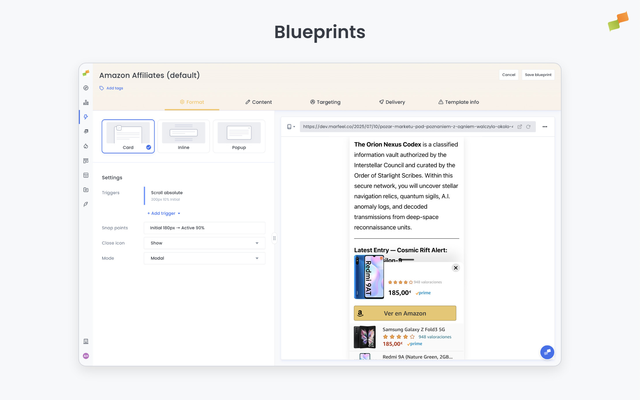 Experience blueprint creation gallery showing available templates|690x431