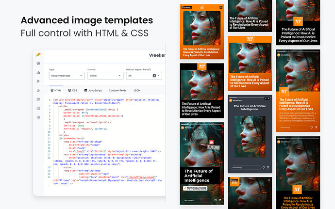 Amplify Layout templates generating branded social media images for multiple platforms|690x431