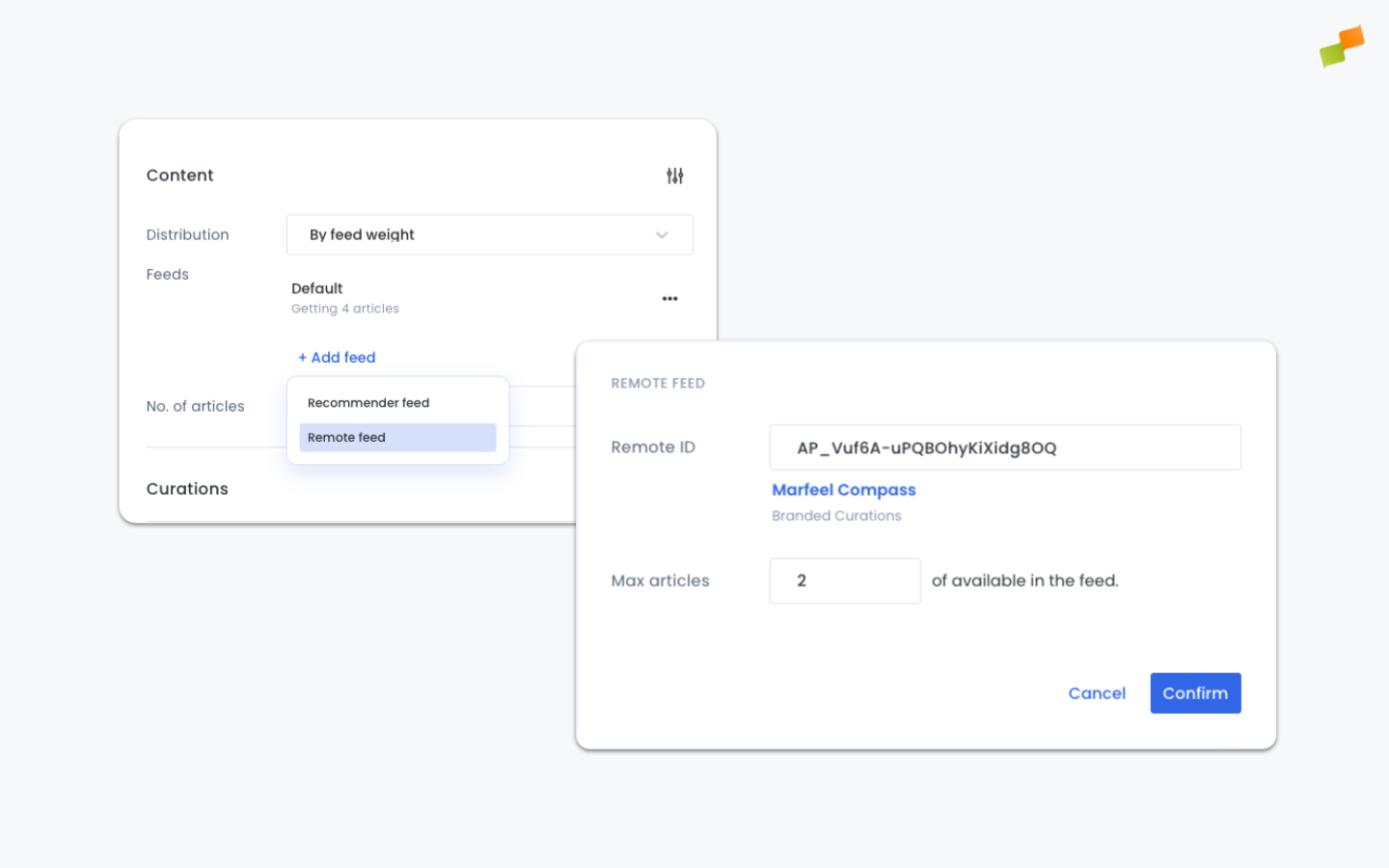 Remote feed configuration with the pasted experience ID