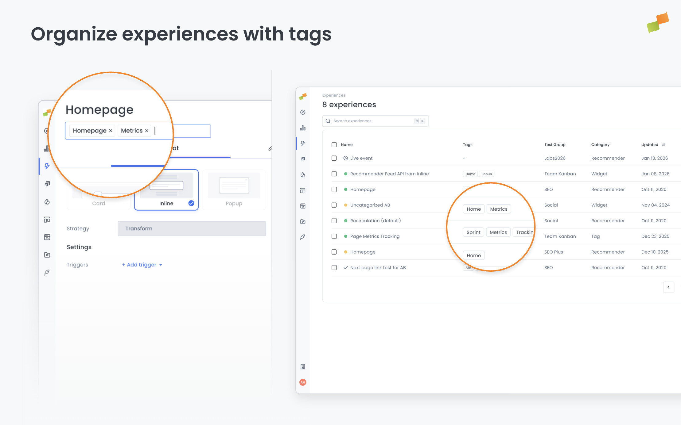Organize experiences with tags|690x431