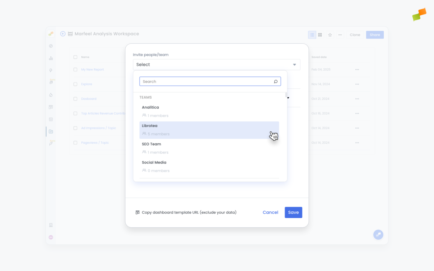 Search field for selecting colleagues or teams to share with|690x431