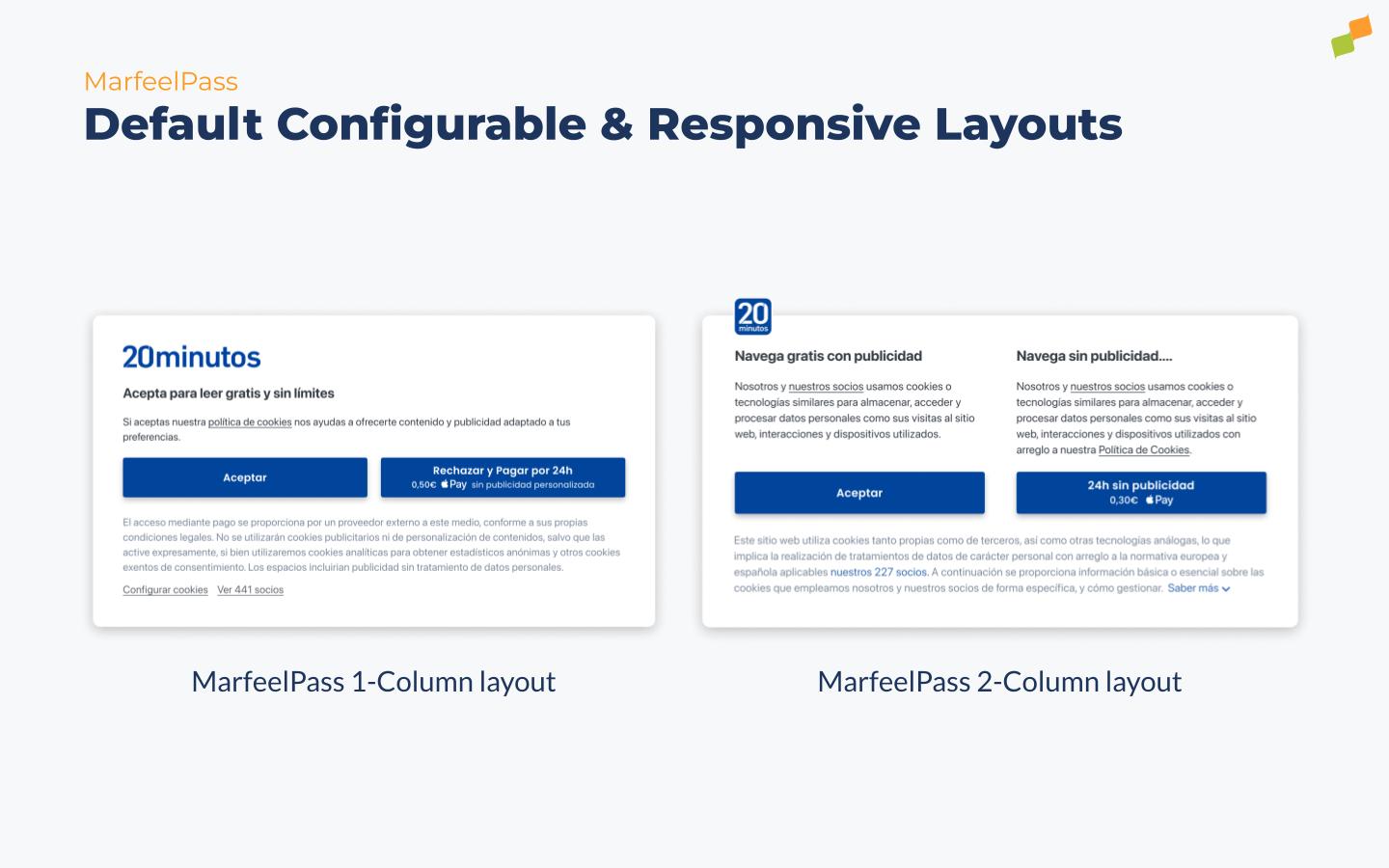 MarfeelPass two-column CMP notice layout option