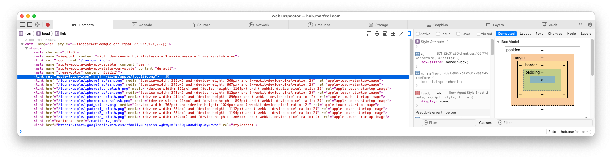 HTML source code showing the apple-touch-icon link rel tag|690x179