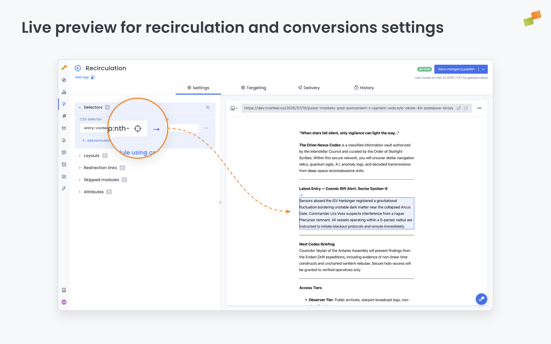 Live preview for recirculation and conversions settings|690x431