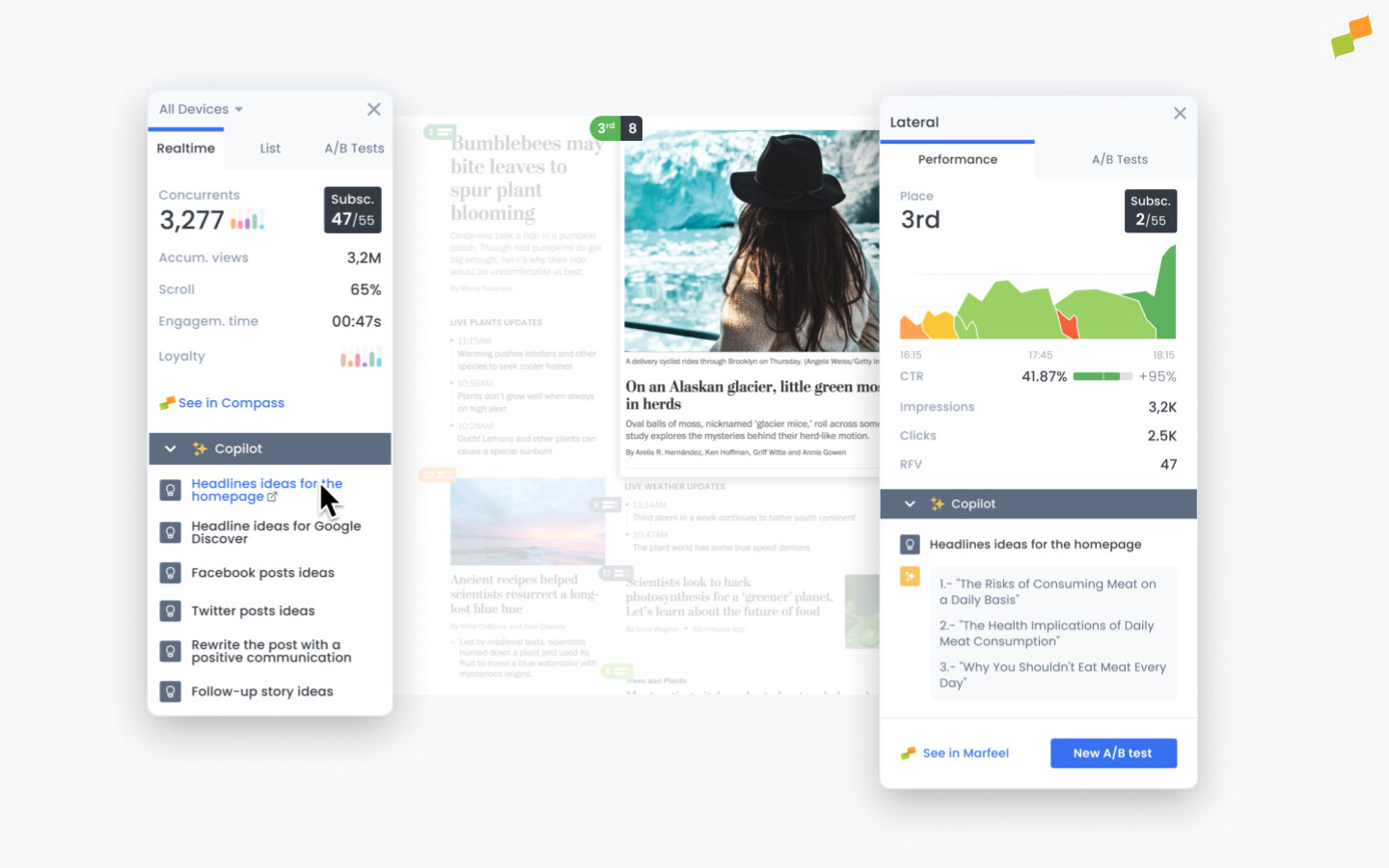 Heads Up Display overview showing link performance labels overlaid on a homepage|690x431