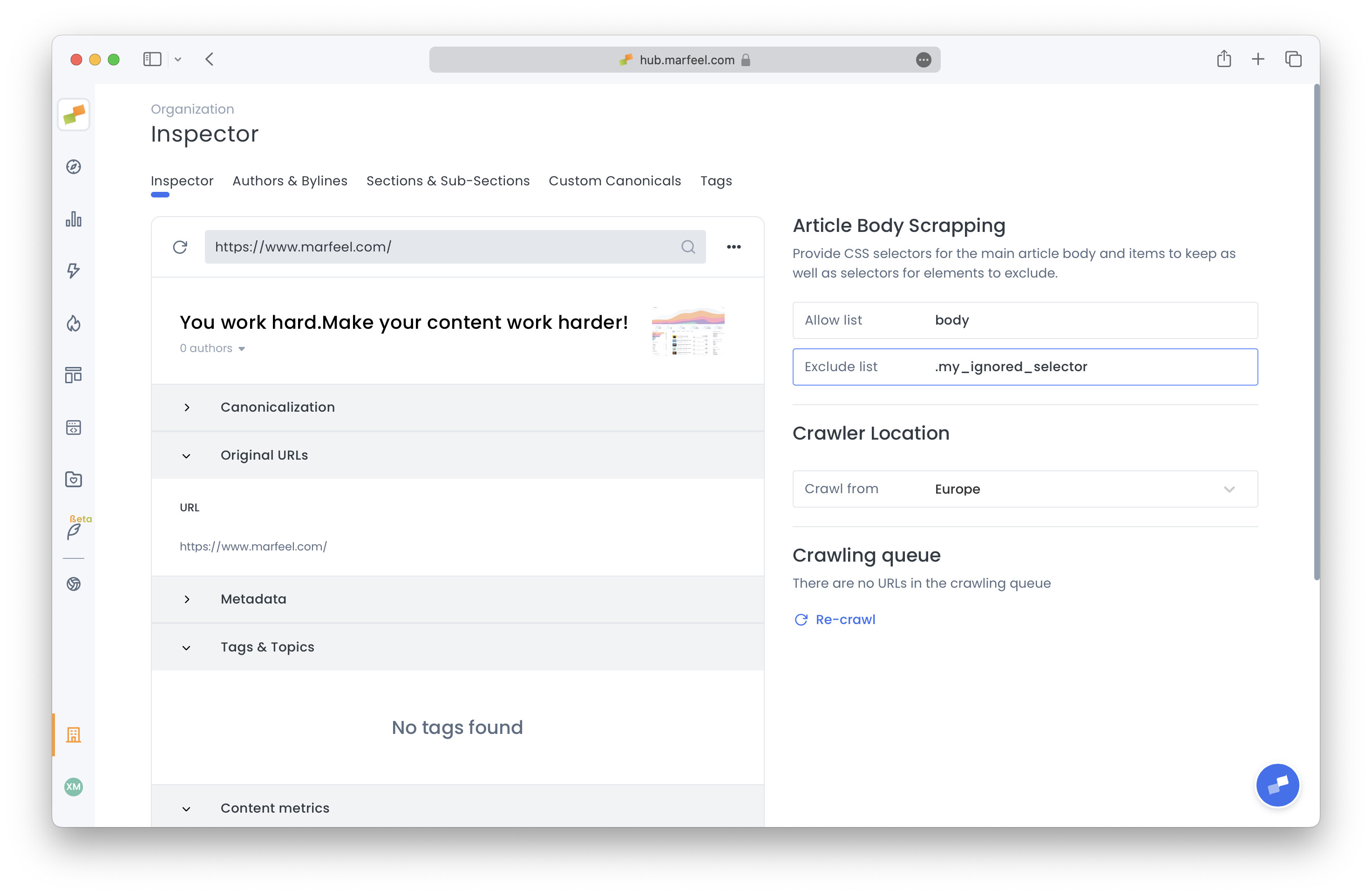 Crawler Inspector exclude list for removing URLs from affiliate link processing|690x450