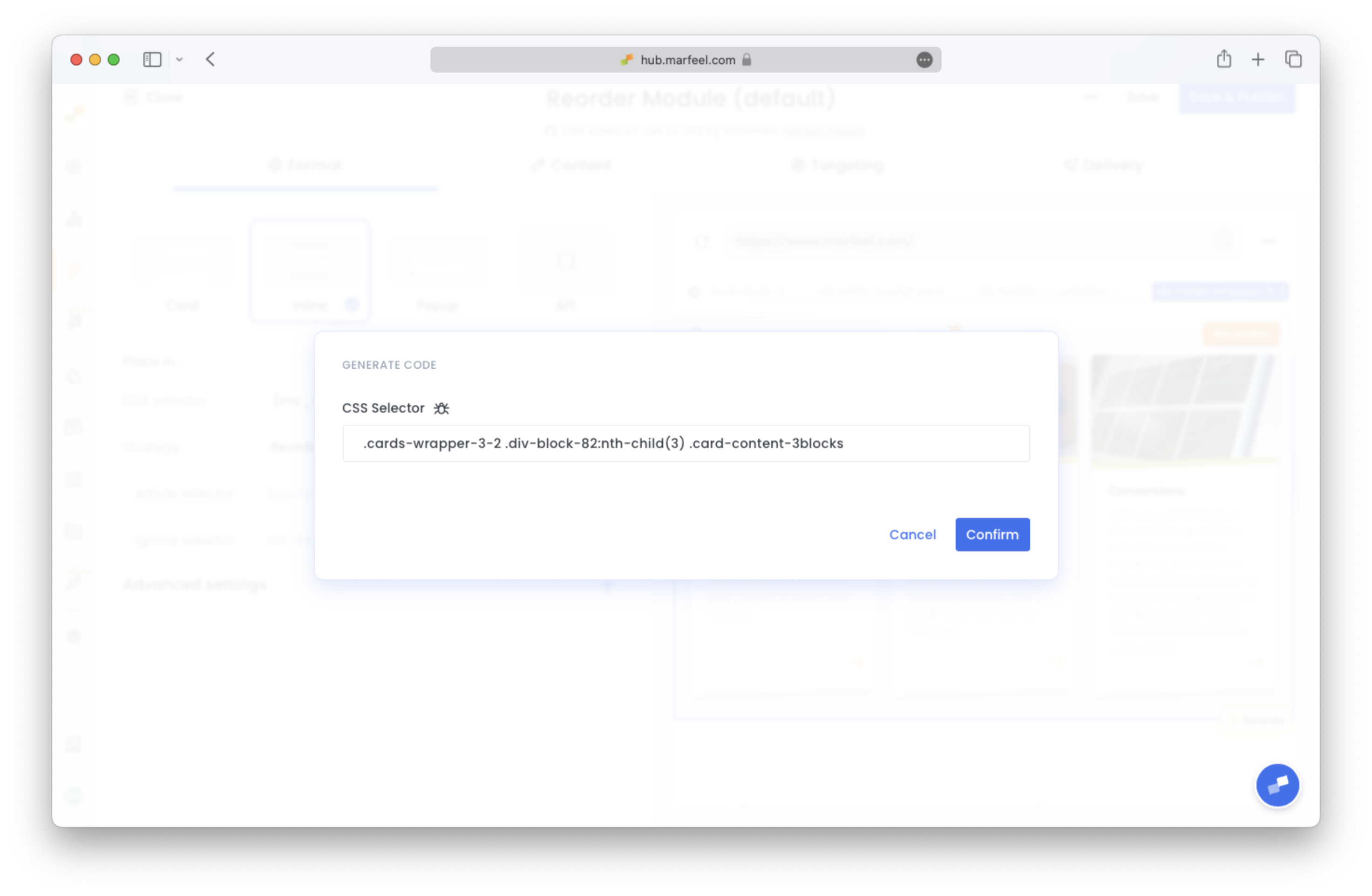 Confirmation dialog for the generated CSS selector|690x450