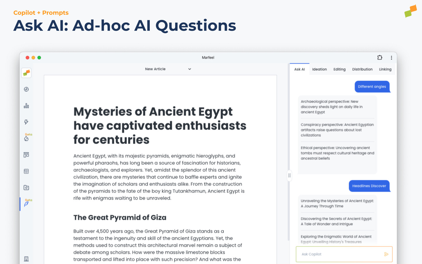 Ask AI ad-hoc question interface showing custom prompt input and formatted response
