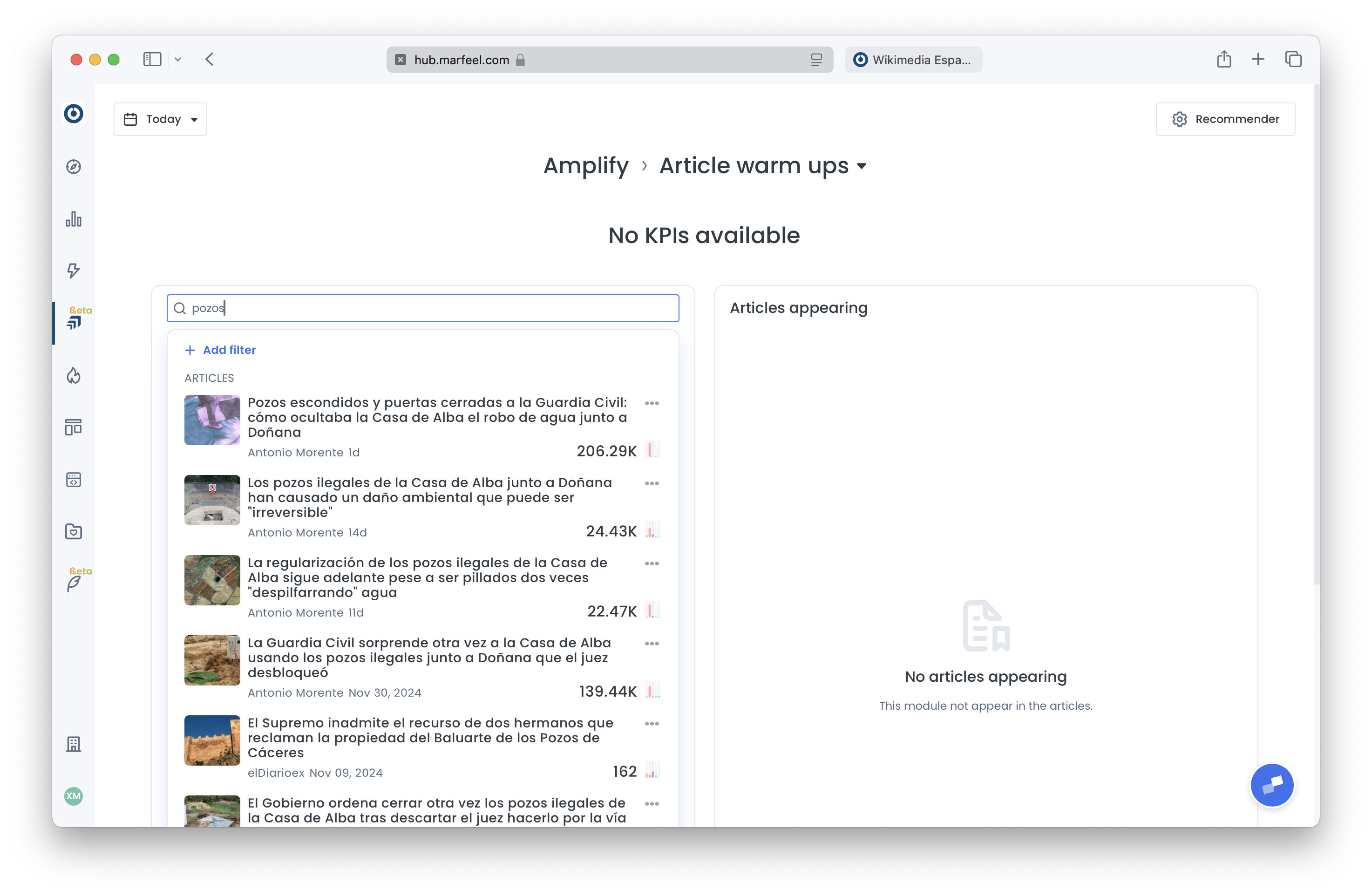 Article search and selection interface in Amplify Feeds|690x450