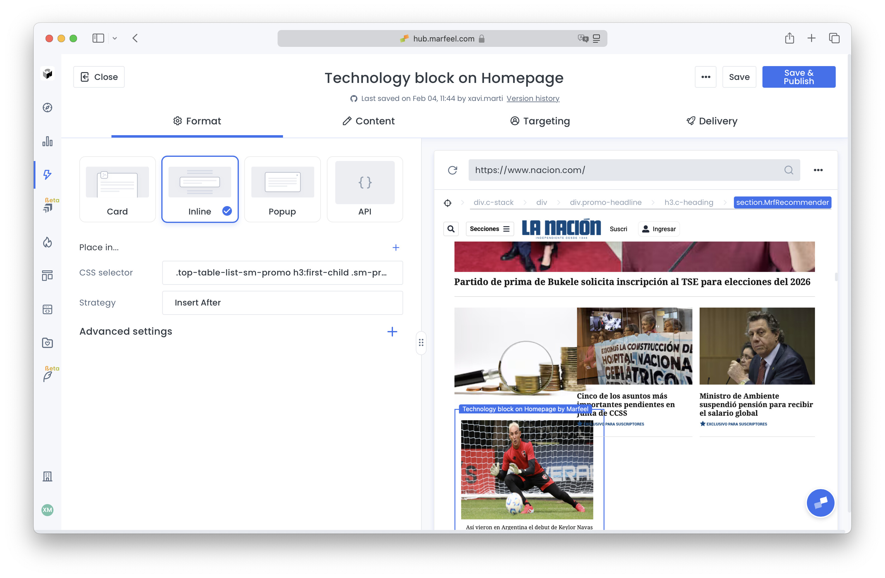 Format tab with CSS selector field and Insert After strategy selected|690x450