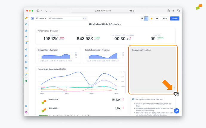 Drag the corner of a report to resize it in the dashboard|690x431