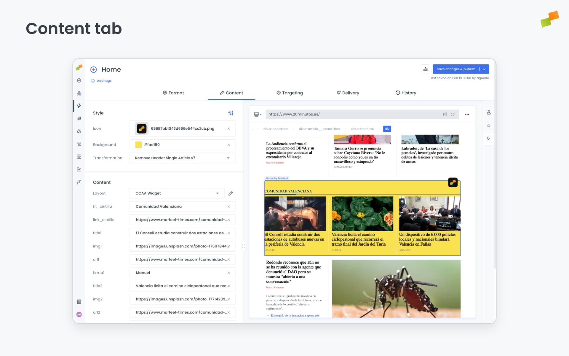 Inline experience Content tab showing recommender layout and style options|690x431