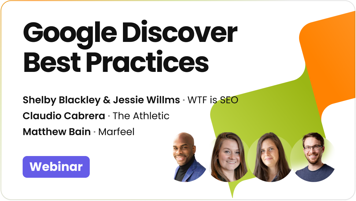 Webinar thumbnail for Google Discover best practices with Marfeel and WTF is SEO|690x389