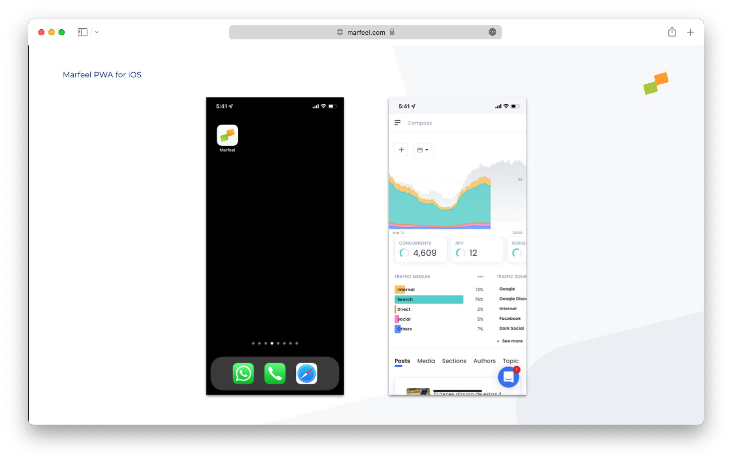 Marfeel PWA icon on the iOS home screen|690x435