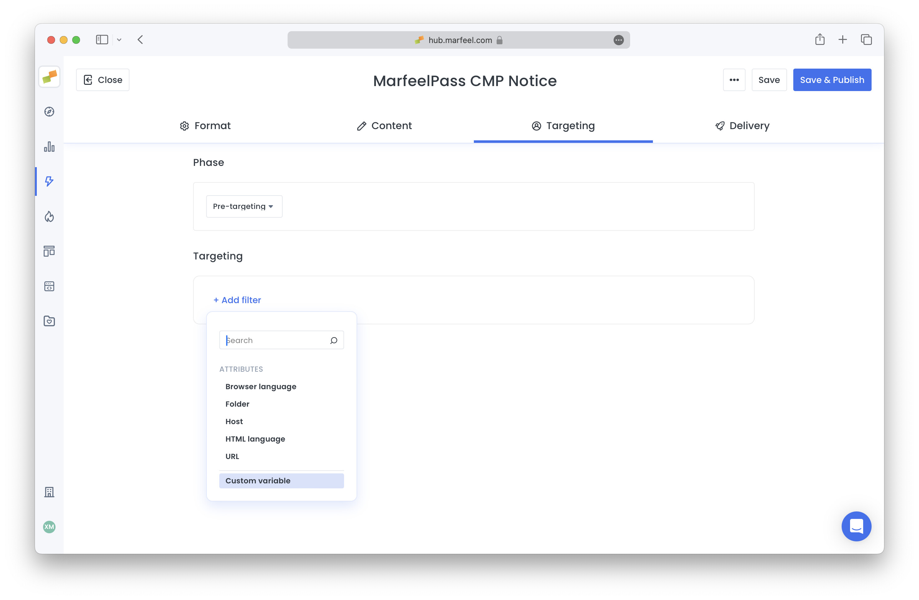 MarfeelPass targeting configuration with available dimension options|690x450