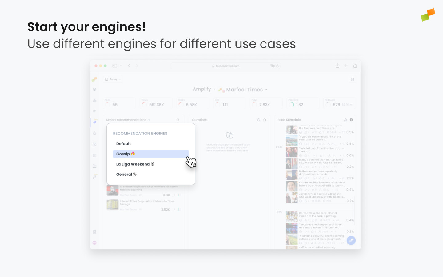 Active recommendation engine selected from the dropdown in Feed Details|1440x900