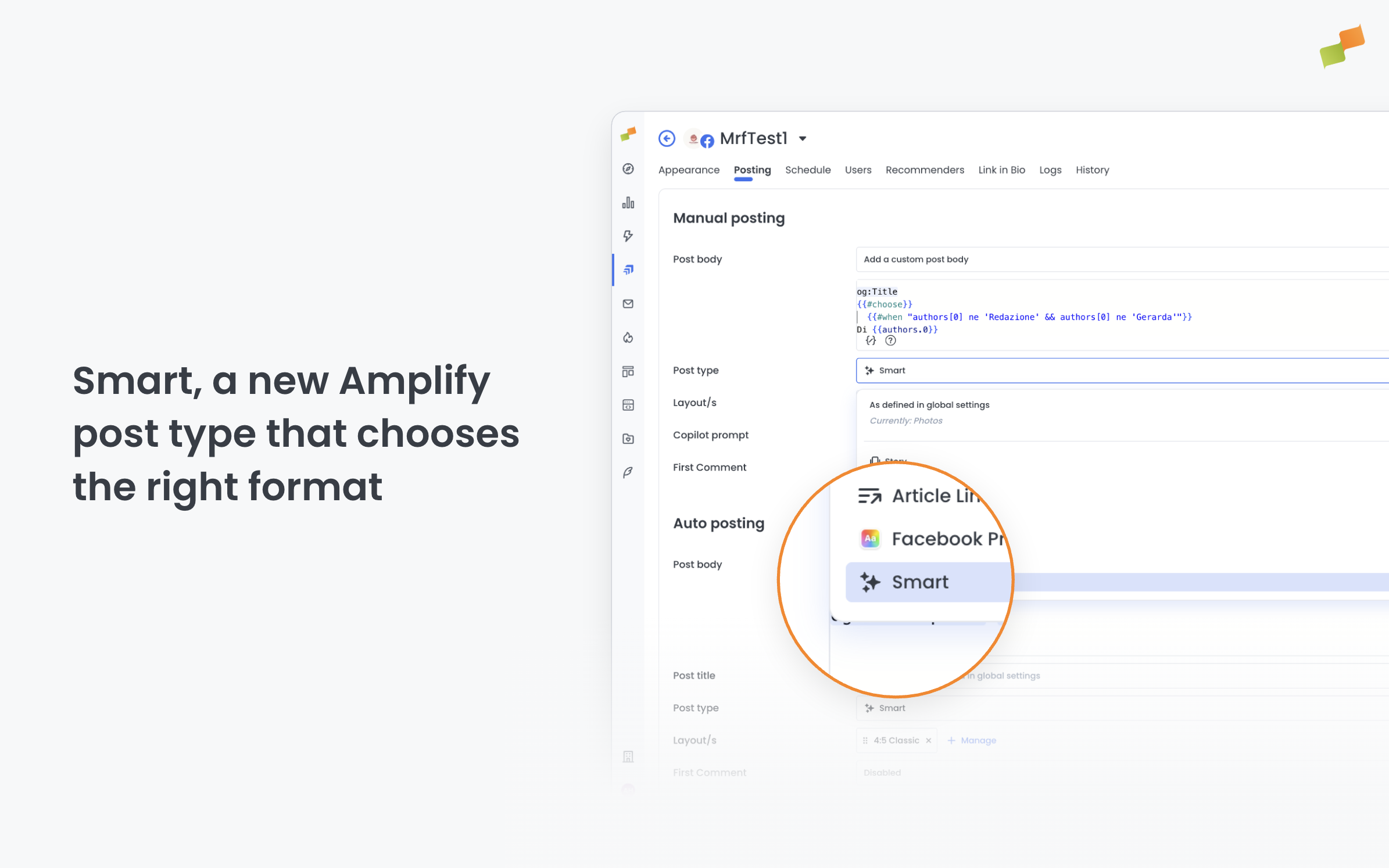 Amplify post type dropdown with the Smart option highlighted
