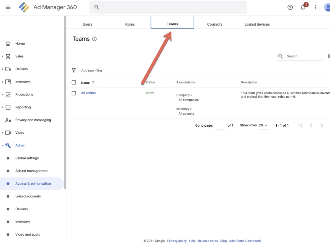 GAM360 Teams settings panel showing team visibility configuration|678x500