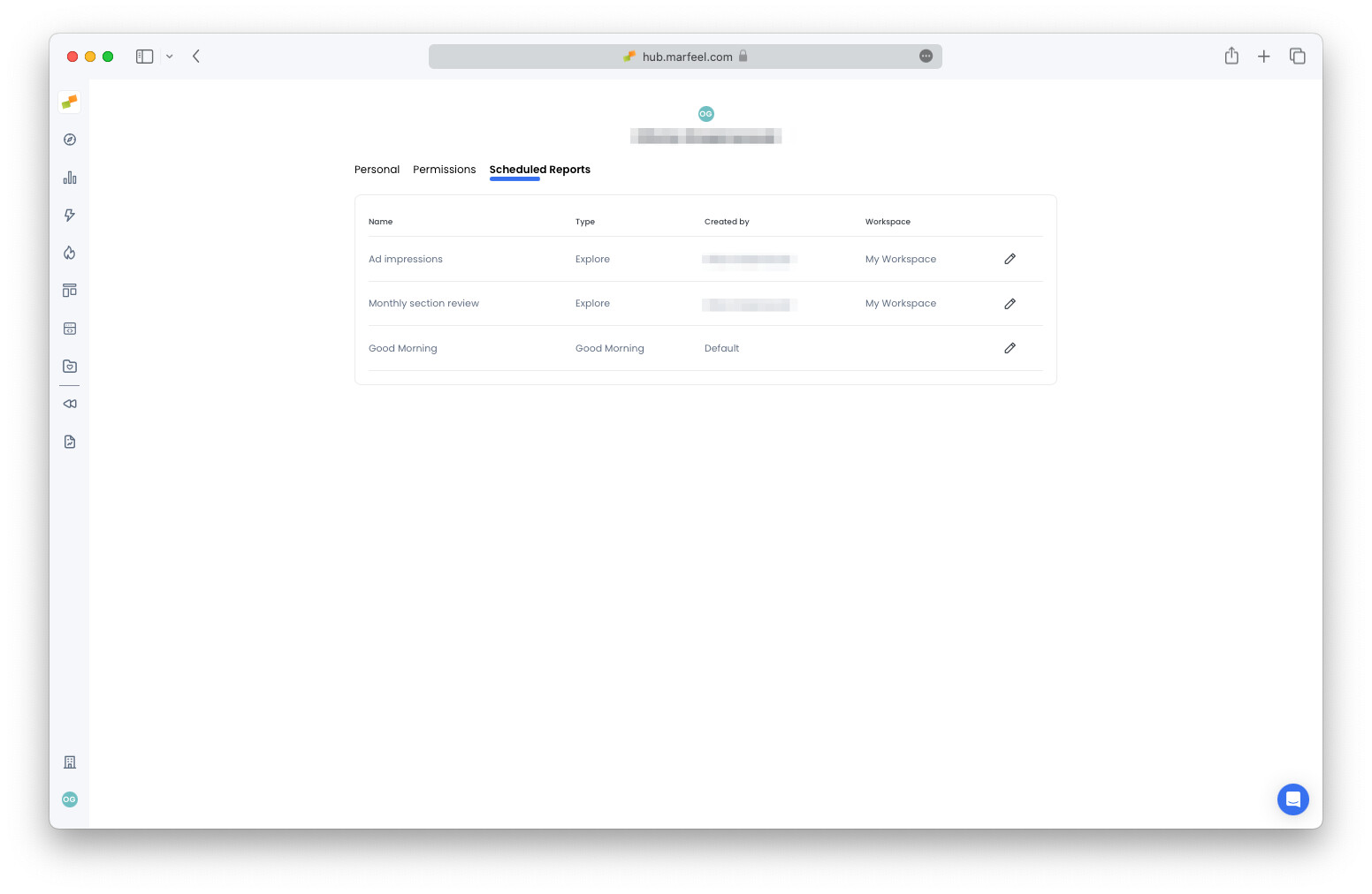 Scheduled reports section showing the pencil icon to edit a report subscription|690x449