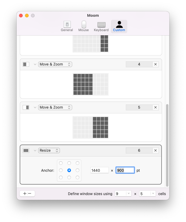 Moom window manager custom resize dialog set to 1440x900 pixels|420x500