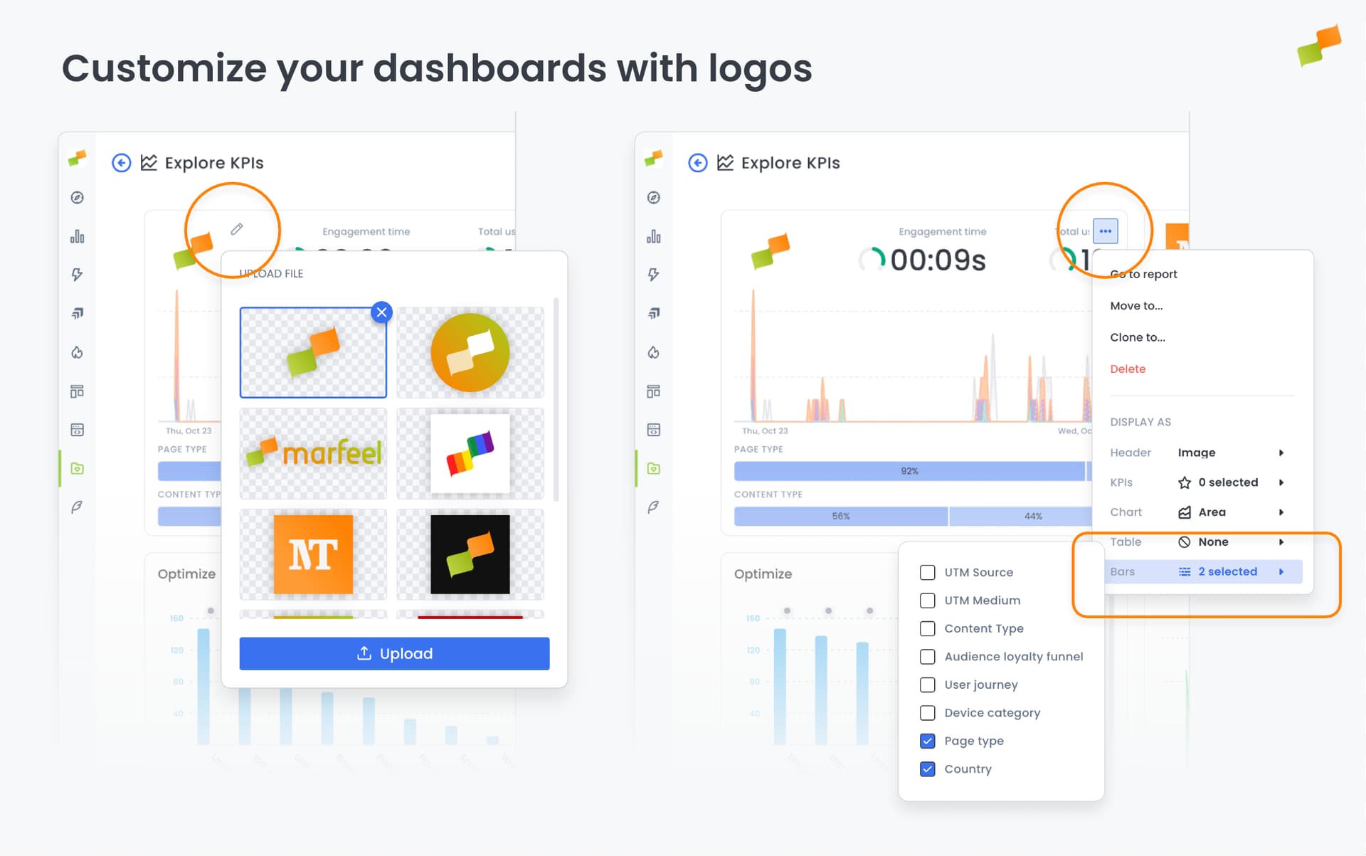 Customize your dashboards with logos and flexible layouts|690x432