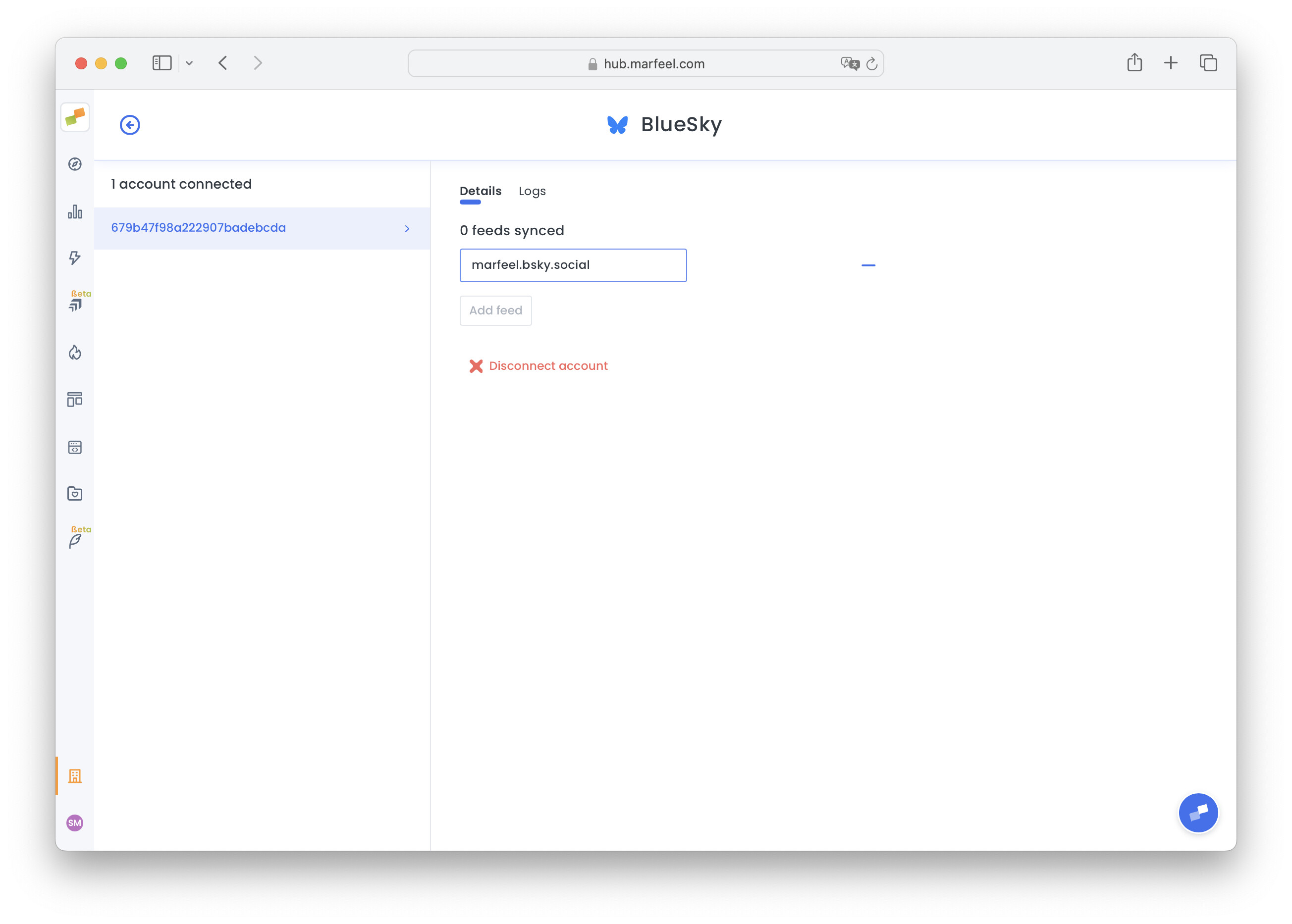 Add feed dialog for entering a Bluesky account handle|690x493