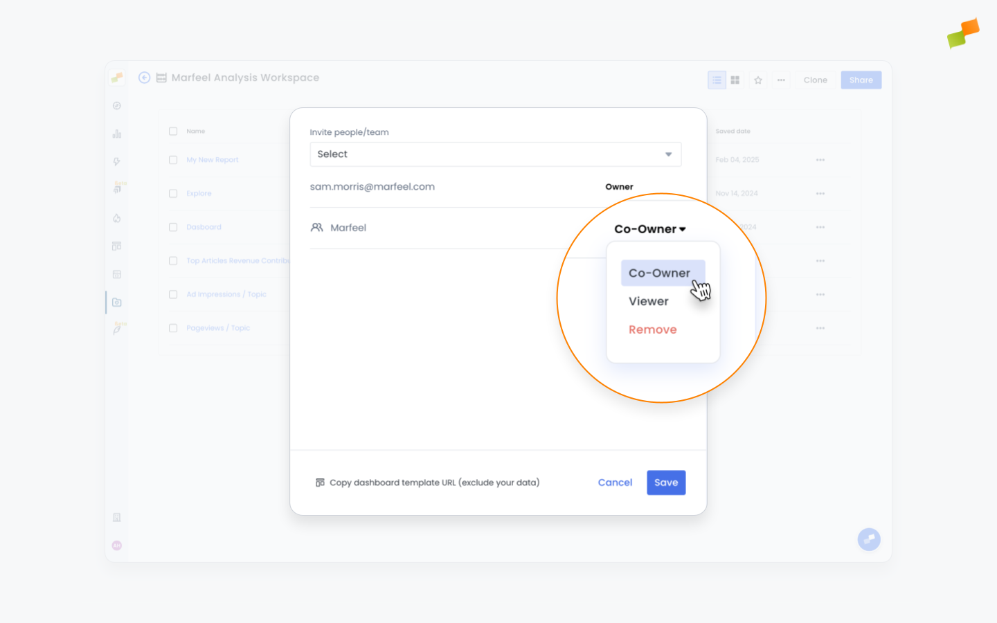 Dropdown for selecting workspace user roles when sharing|690x431