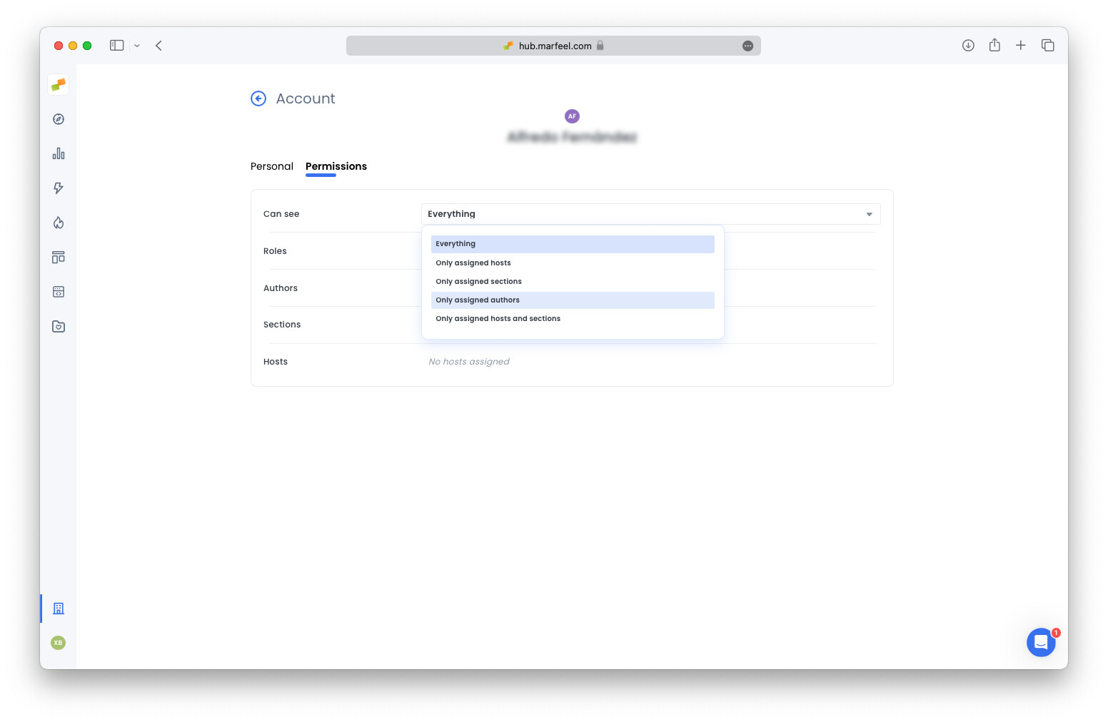 User Management view showing the Can see field for applying data restrictions|690x449