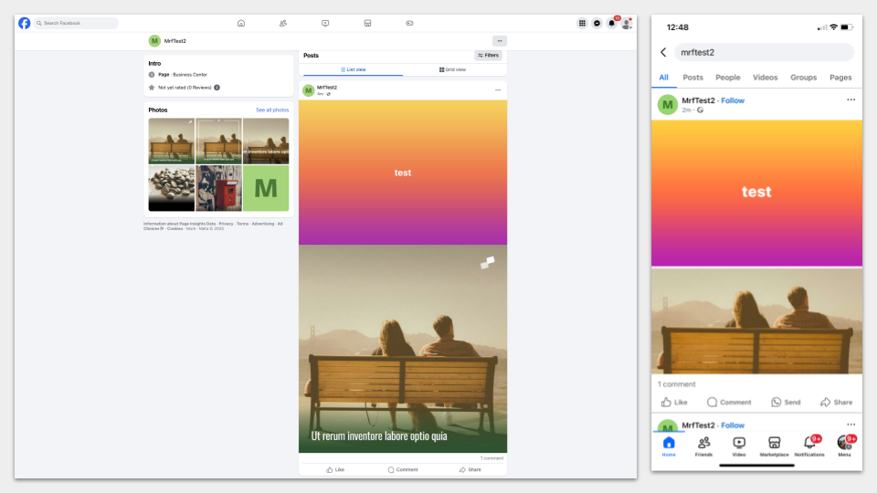 Square image (1:1) display example on Facebook with preset styling