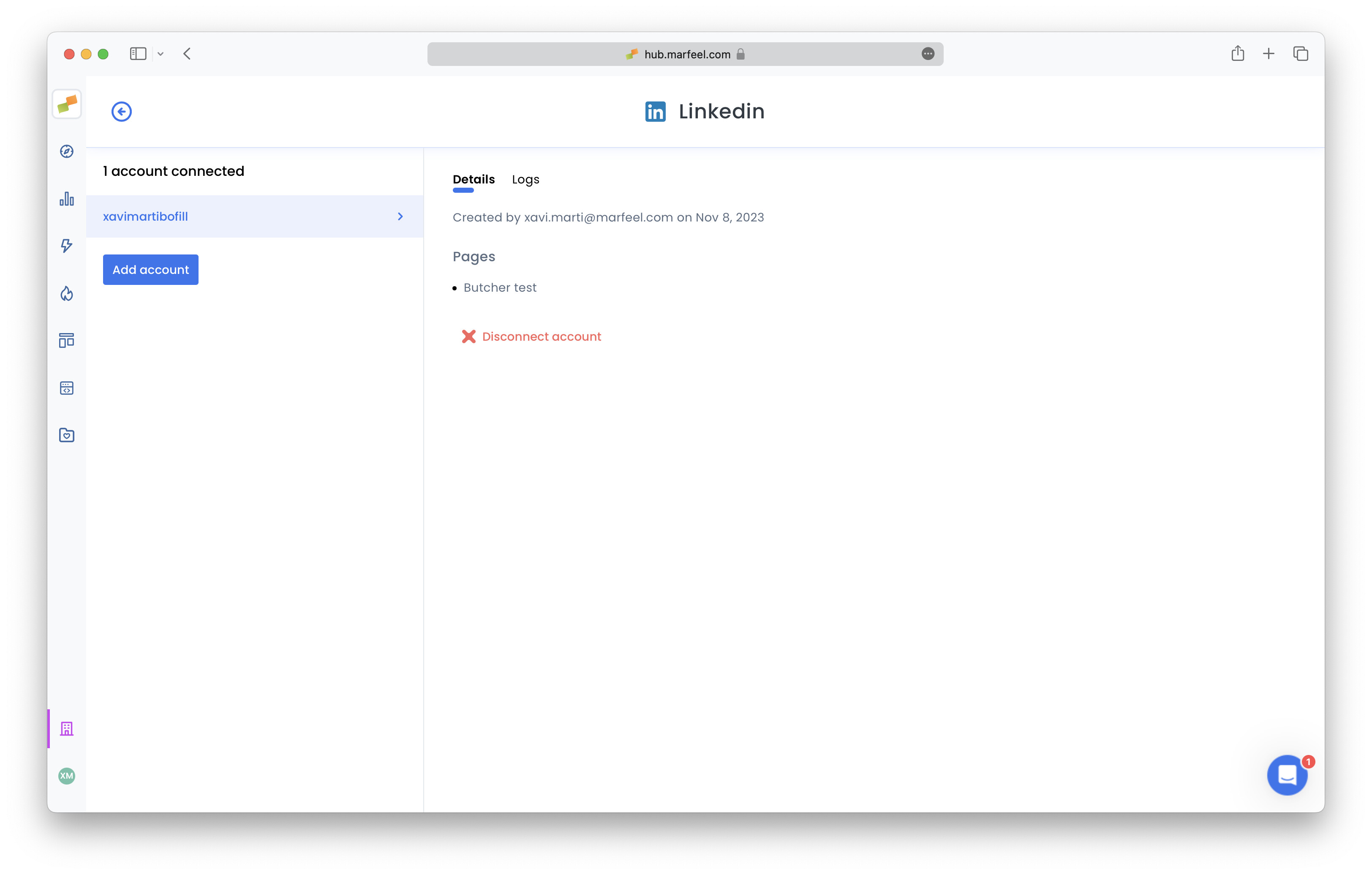 Logs tab showing successful LinkedIn integration status and post retrieval count|690x439